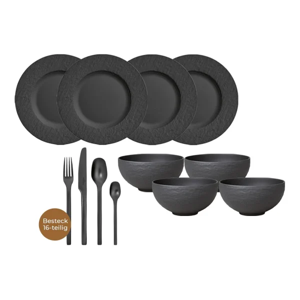 Villeroy & Boch 24er Set Tafelservice Mit Besteck Manufacture Rock In Schwarz 1