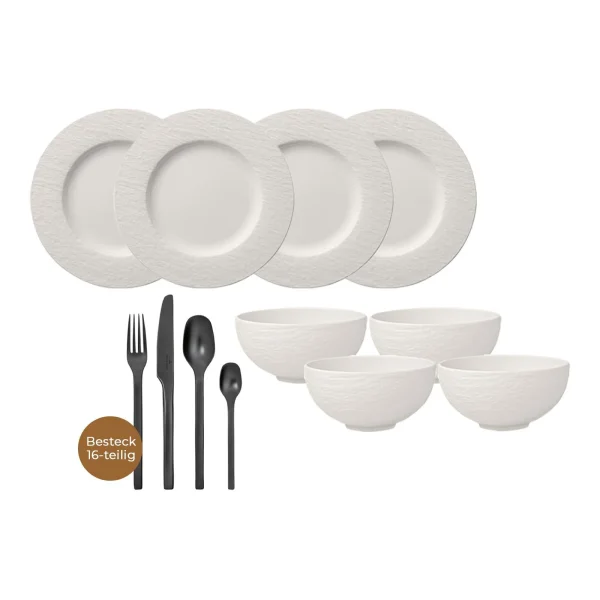 Villeroy & Boch 24er Set Tafelservice Mit Besteck Manufacture Rock In Weiß 1