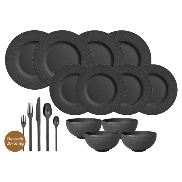 Villeroy & Boch 32er Set Kombiservice Mit Besteck Manufacture Rock In Schwarz 1